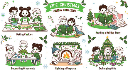 Kids Christmas Holiday Collection Featuring Children Baking Decorating Reading Story and Exchanging Gifts © Md Atiar Rahman