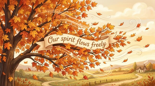 Autumn Tree with Inspirational Message Banner