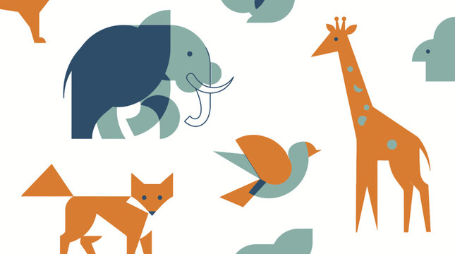 Colorful illustration of animals including elephant, giraffe, and fox in natural environment