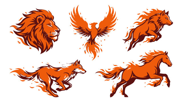 Animals run freely in natural scenery with lion, phoenix, horse, and fox.