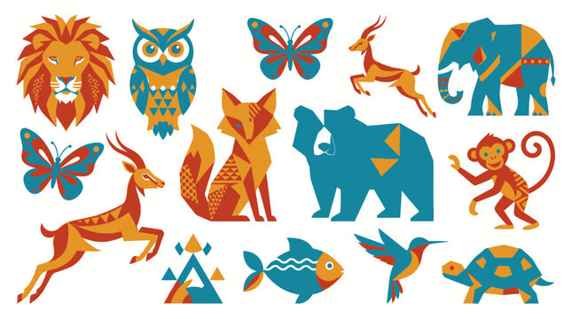 Colorful illustration of various animals gathered in a vibrant natural setting.