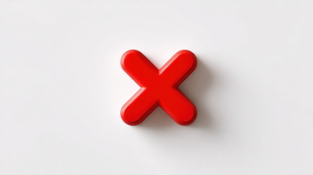Red 'X' Mark: A single, bold red 'X' symbol is presented on a clean, white background, signifying incorrectness, negation, or a mistake.