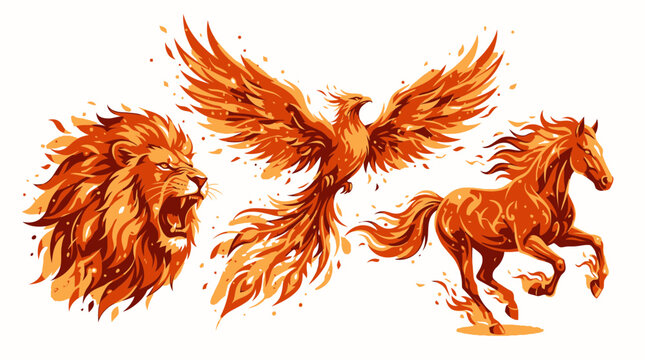 Mythical creatures including lion, phoenix, and horse run freely.