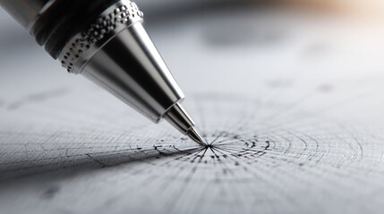 Fototapeta premium Detailed Drawing: A close-up of a mechanical pencil tip precisely drawing intricate lines and concentric circles on a textured surface, highlighting the artistry of detail and focus.