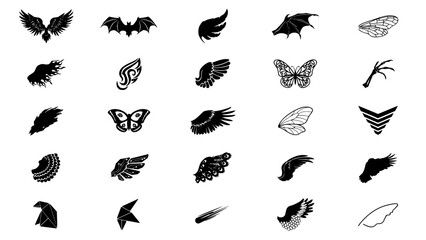Fototapeta premium Wings in Various Shapes and Styles, Including Birds, Bats, Butterflies, and Insects, Depicted in Black and White