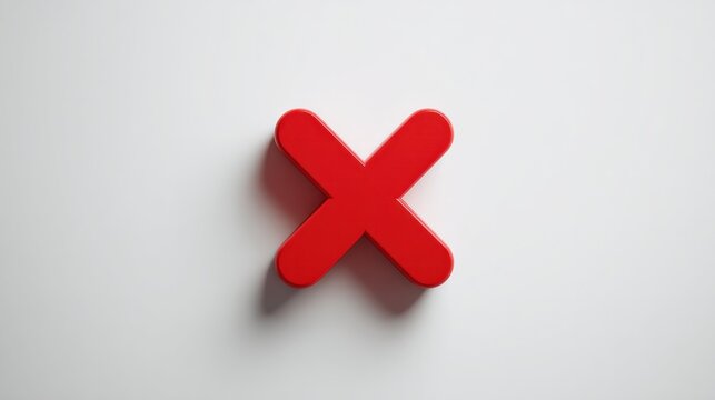 Red Cross Mark: A stark red cross mark symbolizes negation or error on a clean, neutral background, conveying a message of rejection or incorrectness.