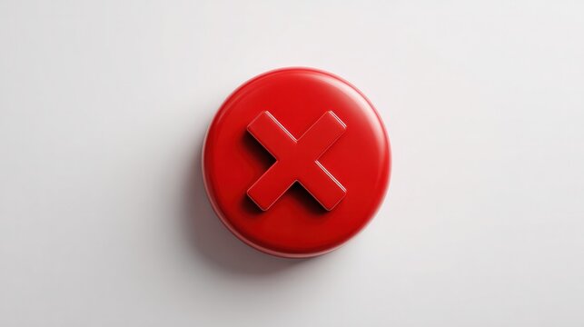 Red 'X' Mark Button: A close-up shot of a bright red button with a raised 'X' symbol, representing a mistake, cancellation, or negative choice on a plain background.