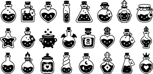 Whimsical cartoon magic potions and elixirs illustrations © Rifat