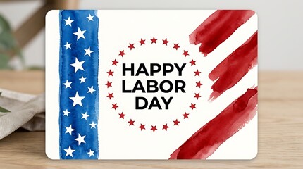 Obraz premium Happy labor day greeting card with watercolor american flag design