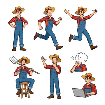 Collection of Farmer Poses and Actions.
