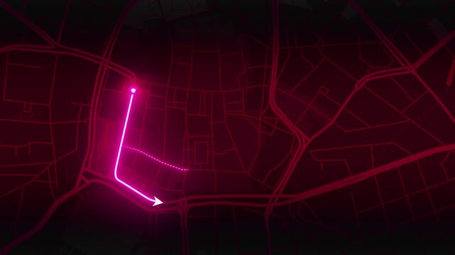 Leipzig GPS Navigation Route with Pink Path and Location Pin, Saxony, Germany, 4K