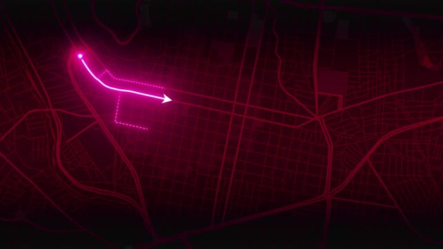 Oaxaca City GPS Route Animation with Pink Navigation Line and Location Pin, Oaxaca State, Mexico, 4K