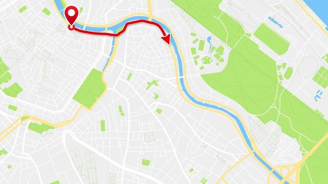 Vienna Riverside GPS Navigation Route with Moving Arrow, Vienna Federal Province, Austria, 4K
