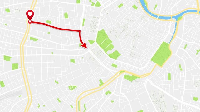 Vienna Urban GPS Route Animation with Red Arrow and Location Pins, Vienna Federal Province, Austria, 4K