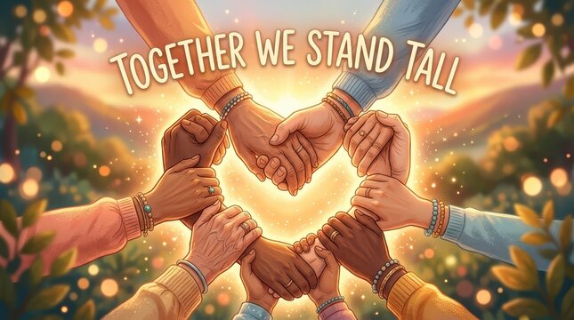 Diverse Hands Connecting in a Heart Shape Representing Unity and Strength