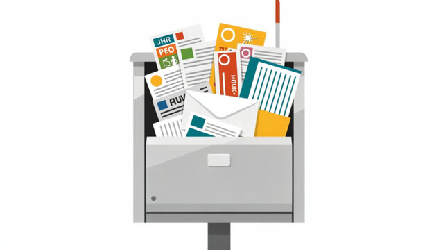 mailbox filled with various letter envelopes parcels and documents in a street side mailbox for postal delivery and communication