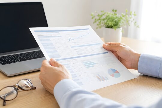 健康診断結果を確認する手元と予防医療の健康管理素材