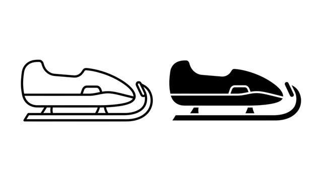 Sledding Icon Duo: A pair of sledding icons, one outlined and the other filled, representing winter sport and activity.