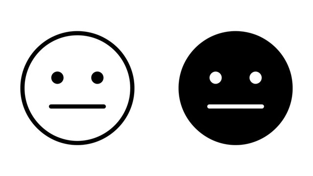 Neutral faces: Two minimalistic emoji faces, one in black and one in white, convey a sense of neutrality or indifference with simple dot eyes and a straight line mouth.
