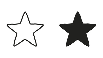 Outline and Solid Star Comparison: A simple, hand-drawn outline of a star sits next to a solid black filled-in star, representing contrast and basic shapes. © mrs