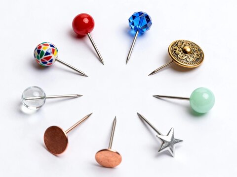 Colorful Thumbtacks Arranged in Circle on White