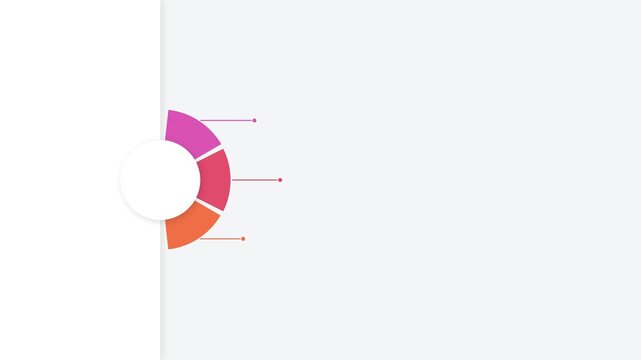 Circular infographic chart with three colorful segments and data pointer lines