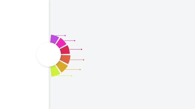 Colorful circular infographic chart with six segments and pointer lines