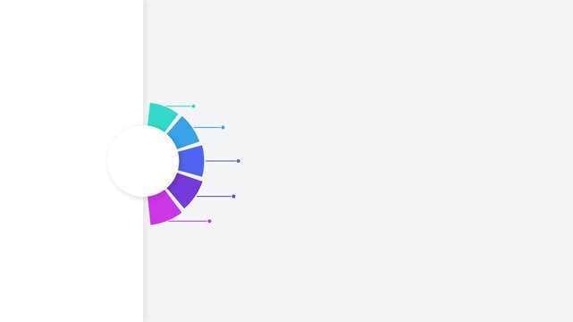 Circular infographic chart with five colorful segments and lines for business data