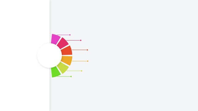 Colorful circular infographic chart with six segments and pointer lines