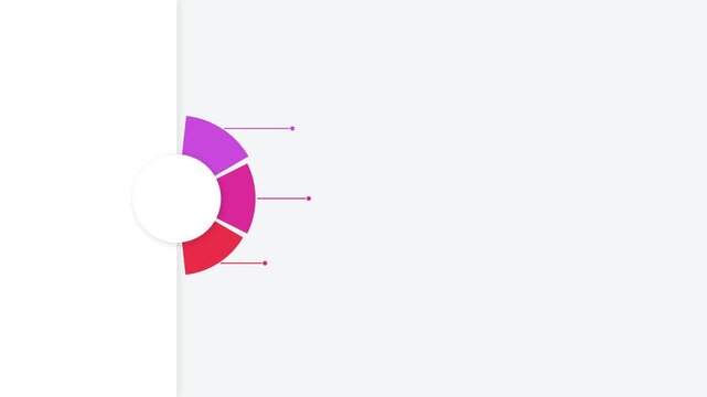 Animated circular infographic chart with three colorful segments and pointer lines