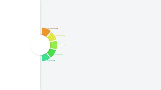 Circular infographic chart with five colorful segments and data pointer lines