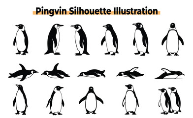 Obraz premium A Set of penguins silhouette vector Illustration.