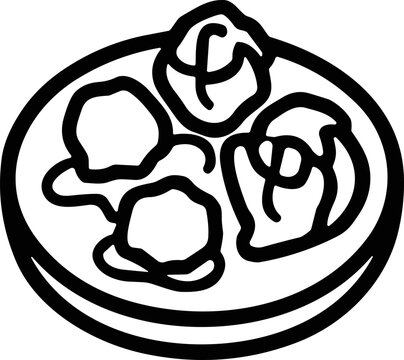 Simple Line Art Illustration of Four Dumplings on a Plate