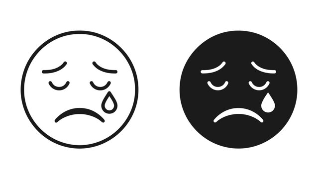 Sadness and sorrow expressed with crying faces in black and white