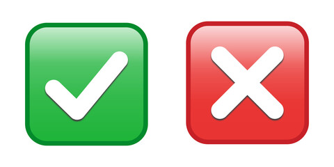 Green Check and Red Cross Square Icons PNG Isolated on Transparent Background for User Interface and Validation © StockLine Studio