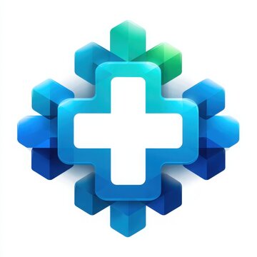 A vibrant medical symbol featu a prominent blue plus sign set against a geometric gradient background, radiating health and innovative healthcare solutions.