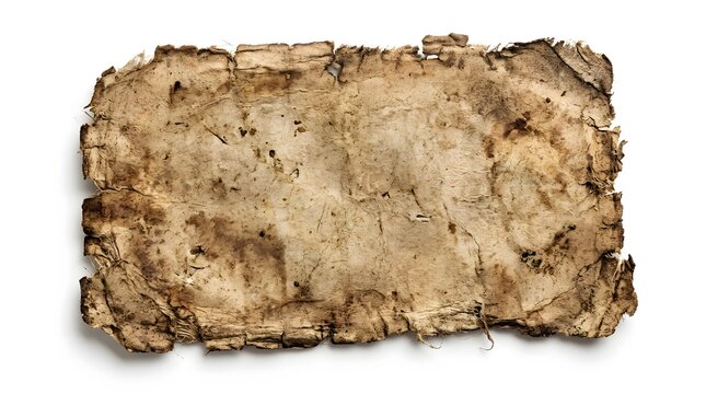 Ancient parchment paper texture with torn edges isolated on white