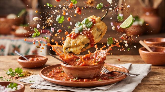 Chiles Rellenos with splashing