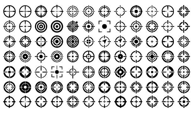Crosshair Reticle Icons Set. Target Scope Aim Vector Collection