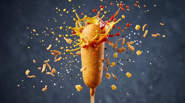 Corn dog with splashing sauce