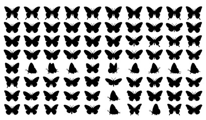 Large Butterfly Silhouette Vector Icon Set with Multiple Wing Shapes and Flying Poses for Nature, Logo and Craft Designs © Rimu