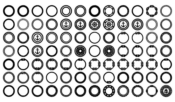 Premium Nautical Rope Circle Frame Collection with Maritime Borders, Anchor Emblems and Marine Badge Vector Design Elements