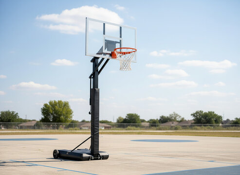 Isolated basketball goal with stand and net on white background