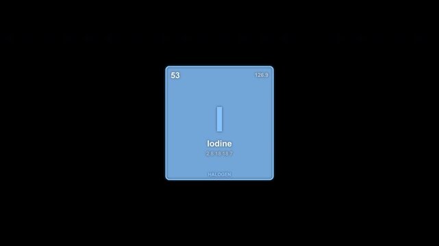 Iodine I Periodic Table Element Tile Animated Overlay Alpha Channel 4K
