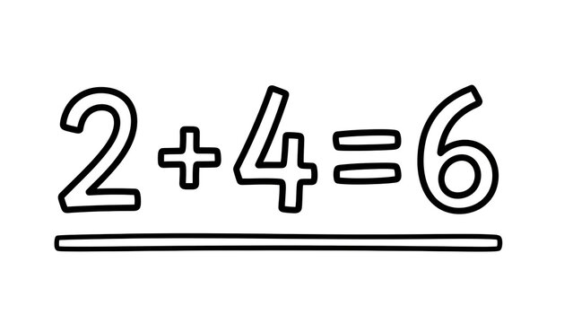 Simple hand-drawn math equation '2 + 4 = 6' with a line underneath