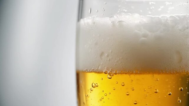 黄金色のビールと真っ白な泡が鮮やかな対比を見せ無数の炭酸が透明なグラスの中を美しく立ち上る