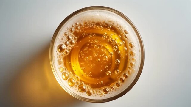 黄金色に輝くビールの液面へきめ細かな泡が均一に広がり透明なグラスの縁と琥珀色が美しく映える