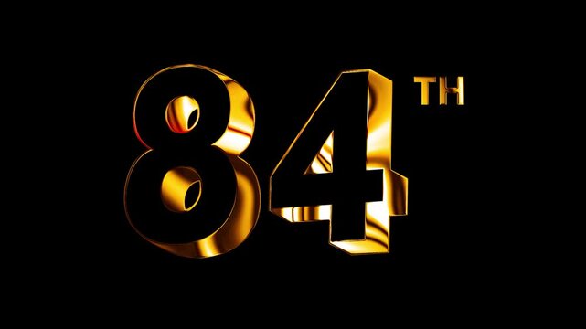 Luxury Golden Glass Eighty Four Number Anniversary Celebration 3D Metallic Typography Isolated Curve Lines Design Animation