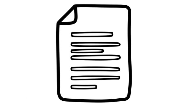 Minimalist Hand-Drawn Document or Page Icon, Simple Outline Sketch for Files and Paperwork in a Cartoon Style