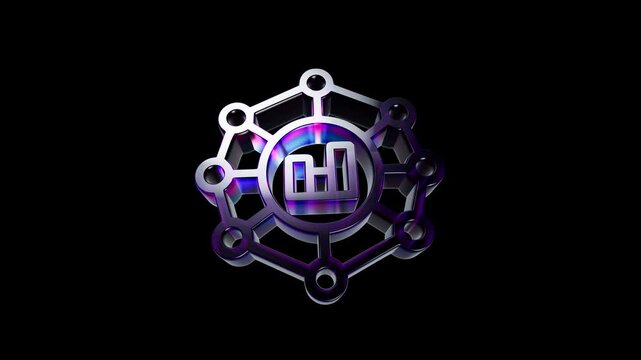 3d metallic bar chart icon with digital network structure on dark background 3D Icon